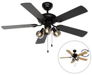 Ventilatore da soffitto nero con interruttore a tirante 3 luci - Mistral Vidro