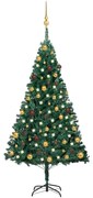 Albero di Natale Preilluminato con Palline Verde, Albero di Natale Preilluminato con Palline Verde 150 cm PVC II