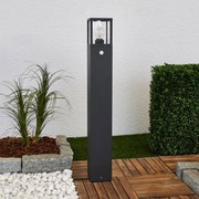 Lucande lampione Klemens, 90 cm, sensore, antracite, E27 Klemens, Nero, Alluminio, Moderno