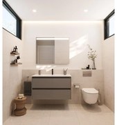 Mobile sottolavabo e lavabo con sifone Alpine per vasca centrale grigio laccato, maniglie e piedini neri L 78.5 x H 57 x P 46 cm 2 cassetti