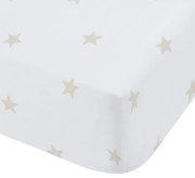 Lenzuolo con angoli per bambini bianco e beige in cotone per letto singolo 90x190 cm Mini Star &amp; Stripes – Bianca