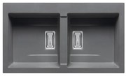 Lavello integrato 2 vasche in granito grigio PYRAMIS Kartesio L 50 x L 86 cm