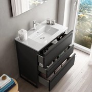 Mobile bagno sospeso con lavabo L 80 x H 56 x P 46 cm grafite in mdf 3 cassetti per vasca centrale Pull