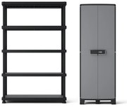 Armadio alto +1 scaffale, Excellence SPACEO in resina, grigio chiaro e nero L 185 x H 187.5 x P 45 cm 2 ante, adatto per interno/esterno