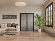 Blocco porta reversibile a due battenti 2xH204xL93cm in Alluminio e Vetro temperato smerigliato Nero  - LOXTON