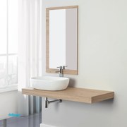 Mobile Bagno Sospeso "Shelf" Da 120 Cm Composto Da Un Mensolone Top Lavabo E Specchio Finitura Rovere Di Bordeaux