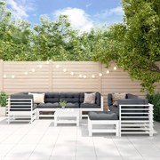 Set divani da giardino 10 pz con cuscini legno massello bianco