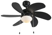 Ventilatore da soffitto nero con stampa legno 80 cm con cordino - Fresh