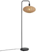 Lampada da terra Japandi nera con paralume in tessuto marrone - Bida