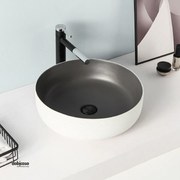 Lavabo D'Appoggio Rotondo "Break The Rules" Da Diam.44 Cm In Ceramica Finitura Grigio Matto/Bianco Matto