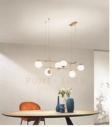 Sospensione jewel 6 luci oro vetro bianco satinato attacco e14 vetr...