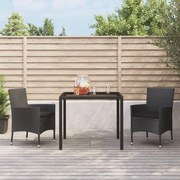 Set da pranzo da giardino 3 pz con cuscini nero in polyrattan