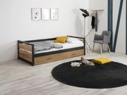 Letto singolo con letto estraibile stile industriale + materasso 2 x 90 x 190 cm MDF, Pino e Metallo - BOSTON