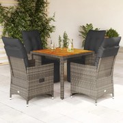 Set bistrò da giardino 5 pz con cuscini in polyrattan grigio