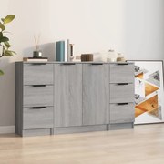 Credenze 3 pz grigio sonoma in legno multistrato