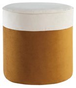 Pouf design bicolore in velluto bianco crema e giallo cumino D40 cm DAISY