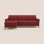 Dalia divano letto angolare con materasso alto 18 cm piedini alti e penisola contenitore in tessuto smacchiabile T17 rosso