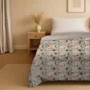 Trapunta singola beige double face fiori e pied de poule