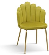 Set di 4 Sedie LILLE in tessuto effetto velluto giallo ocra e gambe in metallo color oro