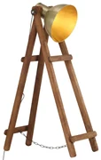 Lampada Da Pavimento Ottone E27 İn Legno Massello Di Mango /