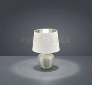 Luxor lampada tavolo base ceramica argento e paralume bianco intern...