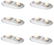 Set di 6 faretti da incasso arrotondati bianchi GU10 50mm 2-Luci - Hubs