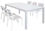 DEXTER - set tavolo in alluminio cm 200/300 x 100 x 74 h con 6 sedie Aulus