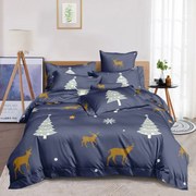 Bellissima biancheria da letto grigia e blu con tema albero di Natale e renne 3 parti: 1pz 200x220 + 2pz 70 cmx80