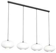 Lampadario 4 Luci Coco In Acciaio Nero Paralume Plissettato Bianco