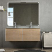 Rio mobile da bagno sospeso 120 cm doppia vasca rovere tabacco con specchio led