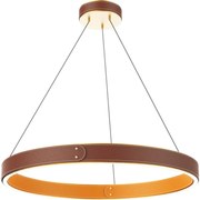 Lampadario Moderno Leather Milan Cerchio Alluminio Pelle Oro E Marrone Led 49,4W