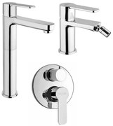 Set miscelatori lavabo alto + bidet + incasso doccia con deviatore Jacuzzi | rubinetteria Eolo ottone cromato per piletta click clack