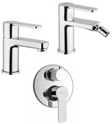 Set miscelatori lavabo + bidet + incasso doccia con deviatore Jacuzzi | rubinetteria Eolo ottone cromato per piletta click clack