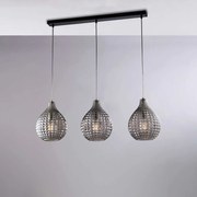 Bonetti Illumina Binario in ferro laccato nero e montatura cromo e diffusori in vetro soffiato Grigio con decoro effetto cristallo 3 luci