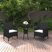 Set da pranzo per giardino 3 pz in polyrattan nero