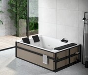 Vasca idromassaggio 190x140 Whirpool Air Bianco Soft Con Rubinetteria Nera 3 Pannelli Tortora E Frame Nero Divina Novellini