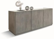 Credenza FAVIGNANA in legno, finitura in grigio cemento, piano effetto marmo statuario, 200&#215;50 cm