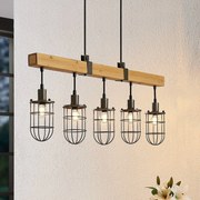 Lindby Serima sospensione legno 5 luci a gabbia