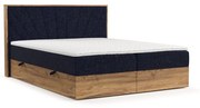 Letto boxspring con contenitore in blu scuro-naturale 200x200 cm Asahi - Maison de Rêve