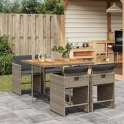 Set da pranzo da giardino 5 pz con cuscini in polyrattan grigio