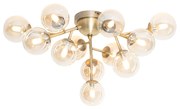 Plafoniera Art Déco bronzo con vetro ambra 12 luci - Bianca