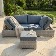 CRINIS - divano da giardino con pouf completo di cuscino intreccio in rattan sintetico