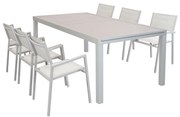 DEXTER - set tavolo in alluminio cm 200/300 x 100 x 74 h con 6 poltrone Aulus