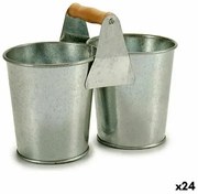 Vaso Doppia Marrone Argentato Legno Zinco 20 x 15 x 10,2 cm (24 Unità)