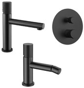 Set miscelatori nero opaco lavabo bidet e doccia con leve zigrinata Gemini