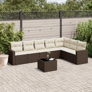 Set divani da giardino 8 pz con cuscini marrone in polyrattan
