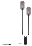 Lampada da terra Art Déco nera con vetro fumé 2 luci - Rid