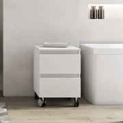 Carrello multiuso in legno con ruote e 2 cassetti 41x44xH58 Bianco Lucido