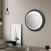 Specchio rotondo 80x80 cm in marmo laminato nero foglia argento - DAVID