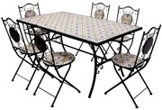 Set Da Pranzo Completo Tavolo E Sedie Pieghevoli Da Giardino In Metallo Con Decorazione Mosaico